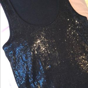 Black sequined cotton & modal tank